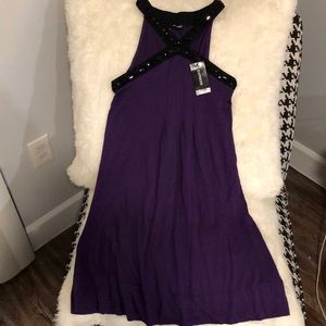 Cross beaded detail a-line tunic dress